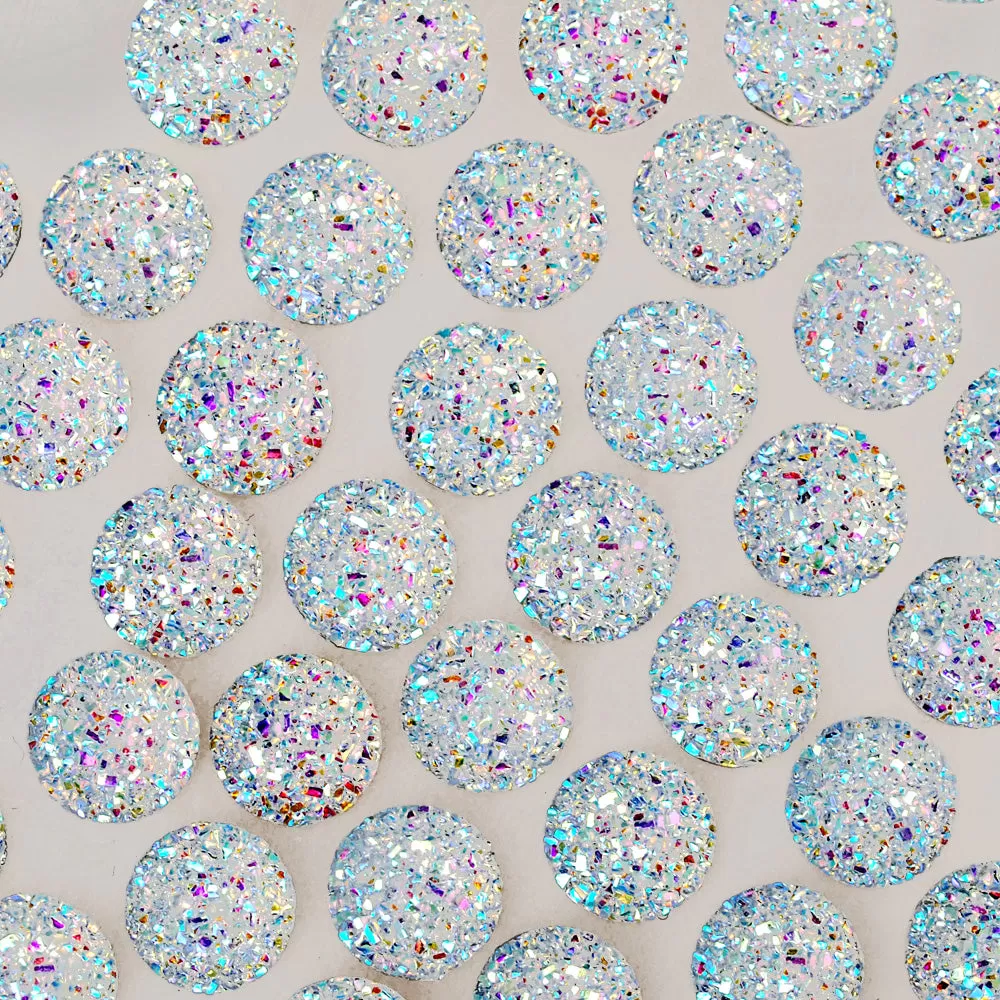 100 White  Round Litter Resin Cabochons Druzy Studs Mermaid Deco Jewelry Findings 12mm