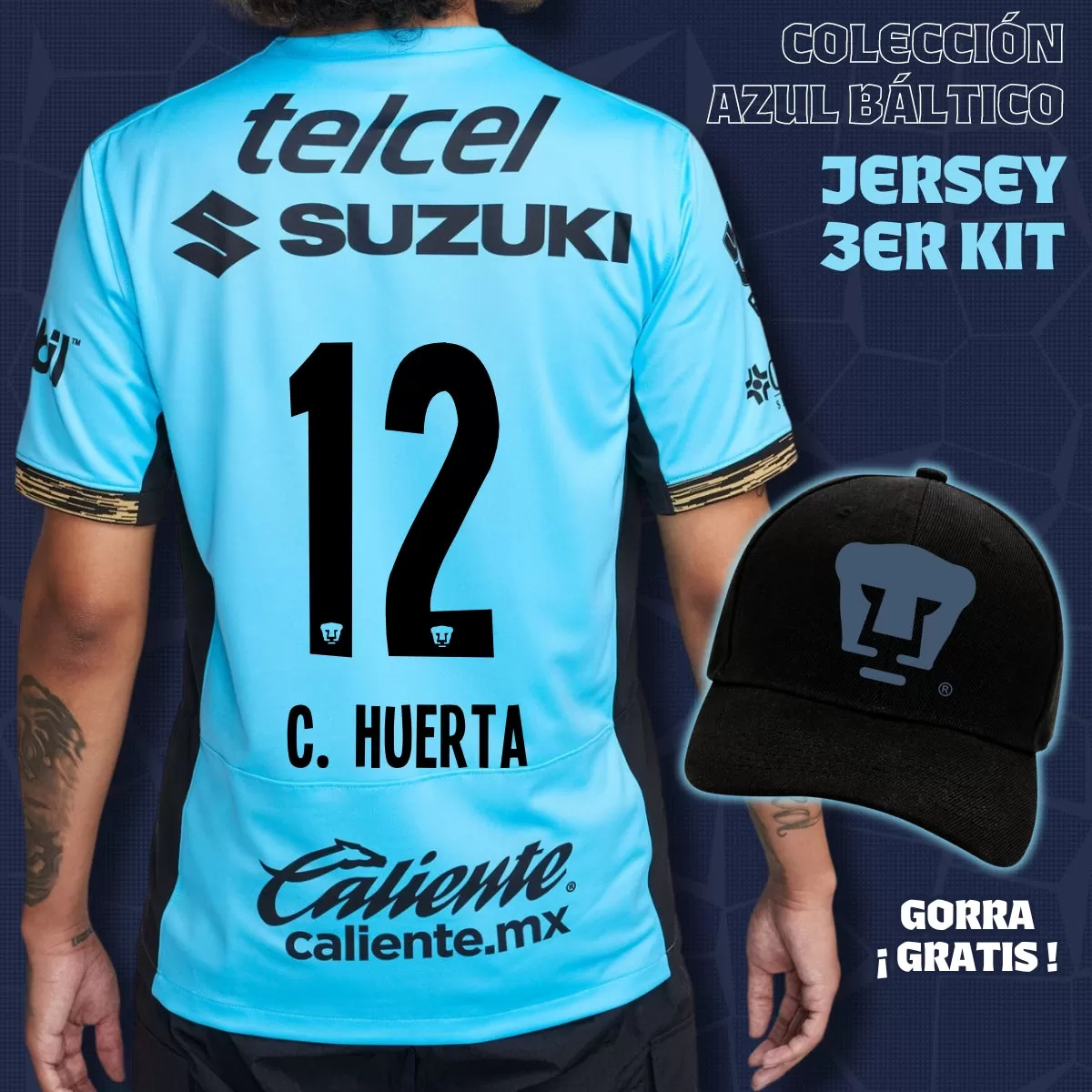 12 César Huerta - Colección Azul Báltico - Jersey Tercer Kit   Gorra de Regalo