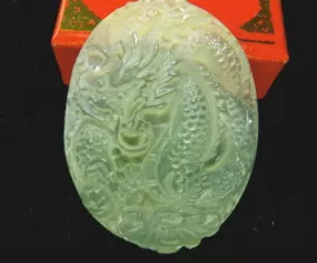 1969 12-1-2019 Translucent Dragon and Phoenix Chinese Jade Pendant (P-623)