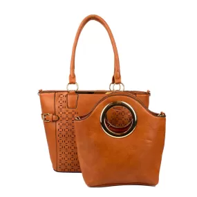 2-in-1 laser cut tote set - camel