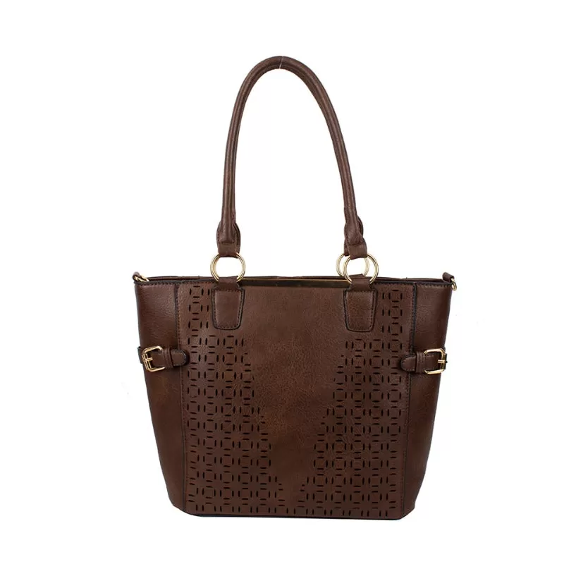 2-in-1 laser cut tote set - camel