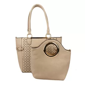 2-in-1 laser cut tote set - khaki