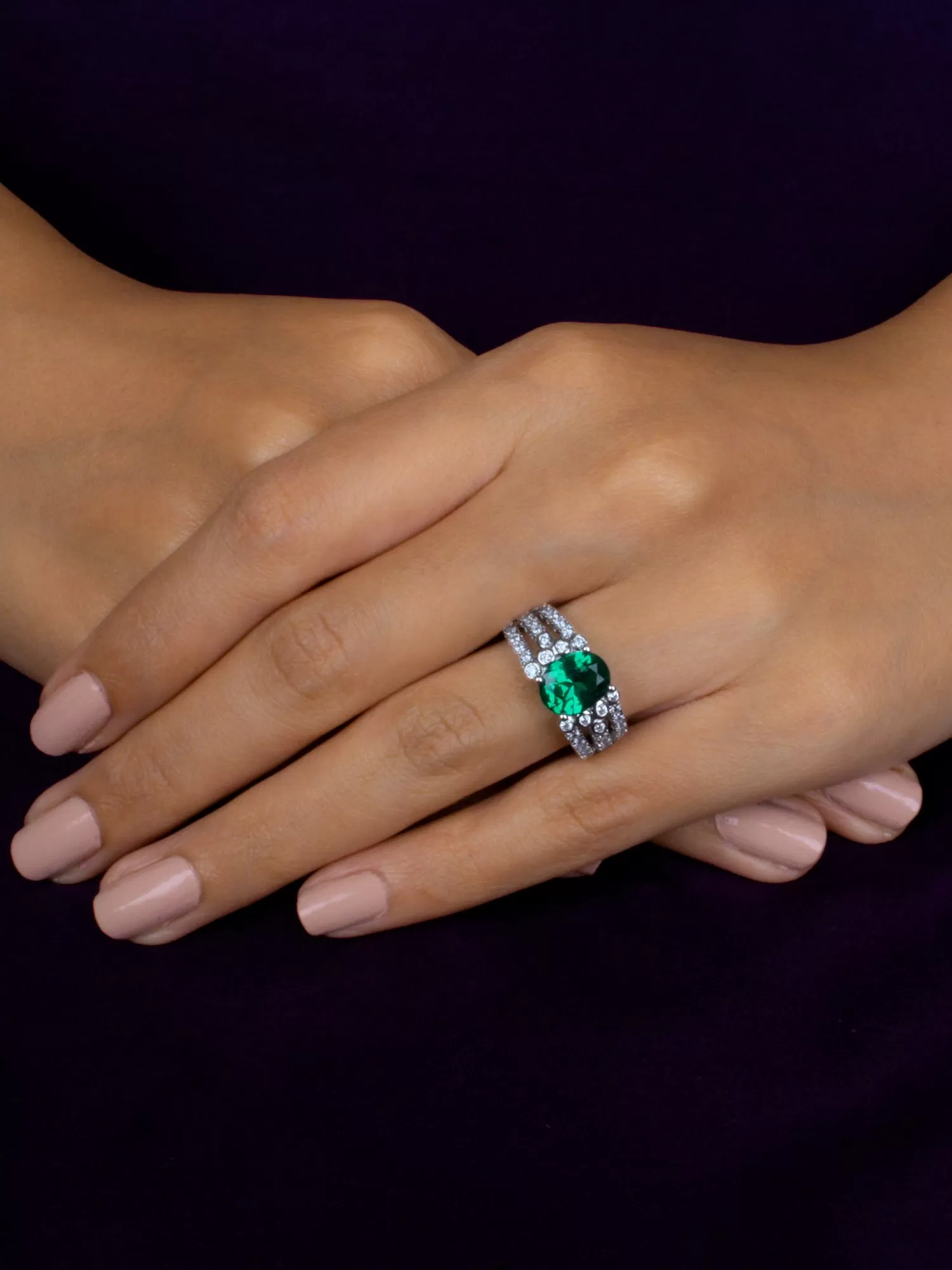 2.5 Carat Oval Emerald Solitaire Cluster Ring