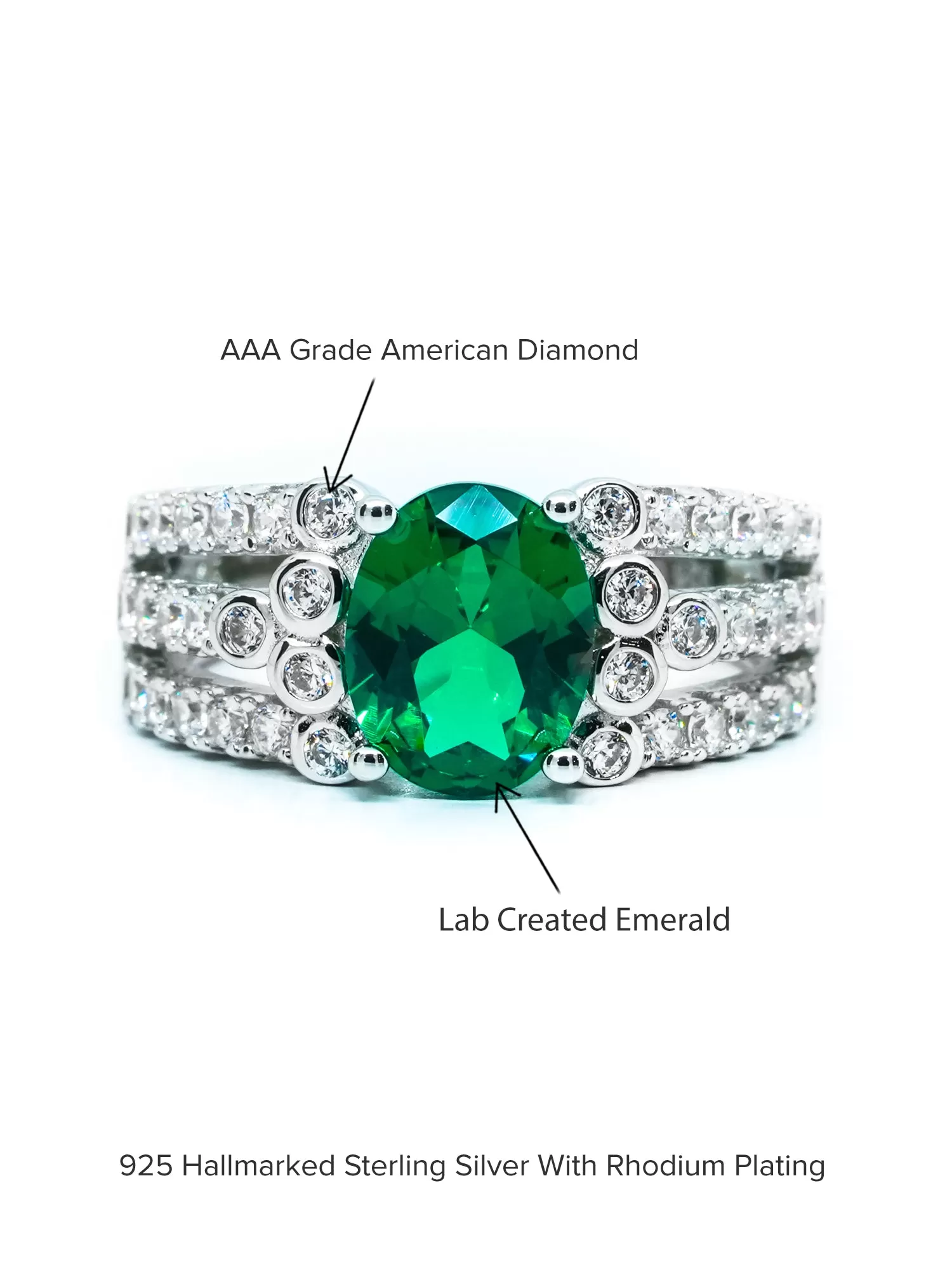 2.5 Carat Oval Emerald Solitaire Cluster Ring