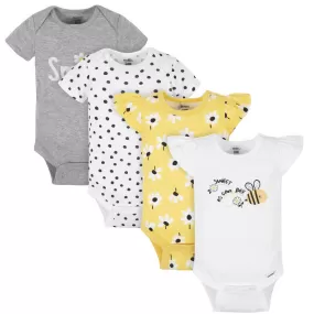 4-Pack Baby Girls Bees & Daisies Short Sleeve Onesies Bodysuits