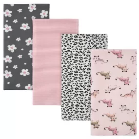 4-Pack Girls Leopard Flannel Receiving Blankets