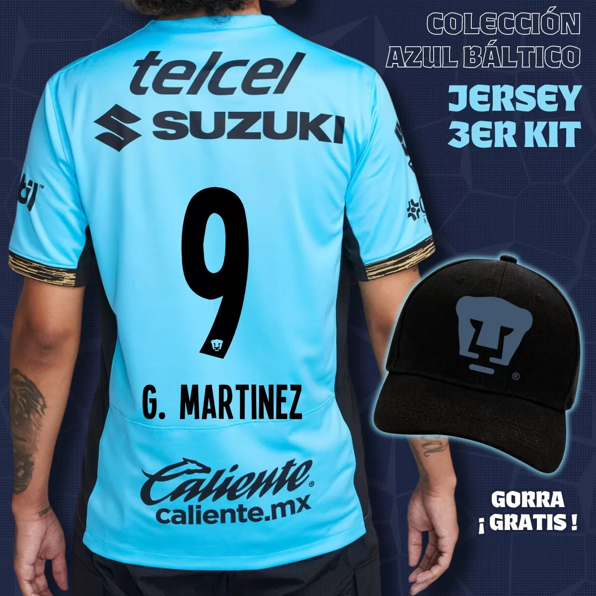 9 Guillermo Martínez - Colección Azul Báltico - Jersey Tercer Kit   Gorra de Regalo