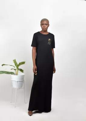 Aimas Borad maxi t-shirt dress with a beaded modern gentlewoman image