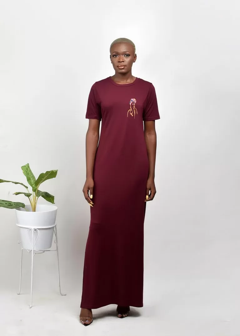 Aimas Borad maxi t-shirt dress with a beaded modern gentlewoman image