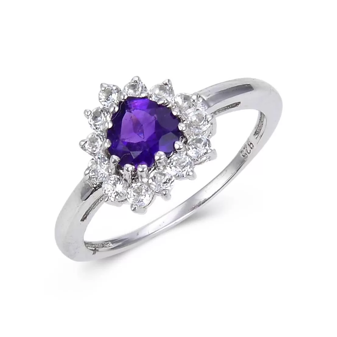 Amethyst Halo Style Heart Ring