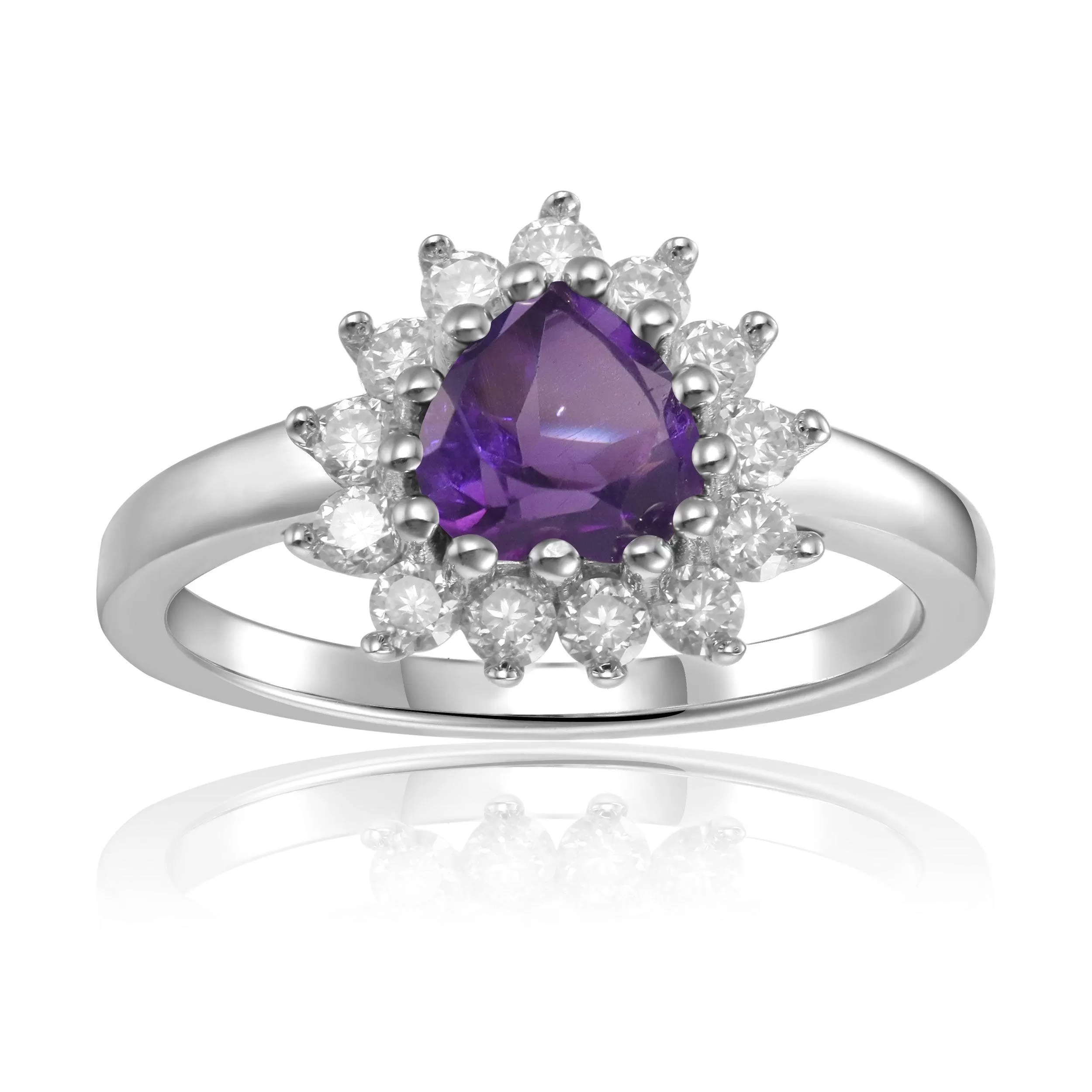 Amethyst Halo Style Heart Ring