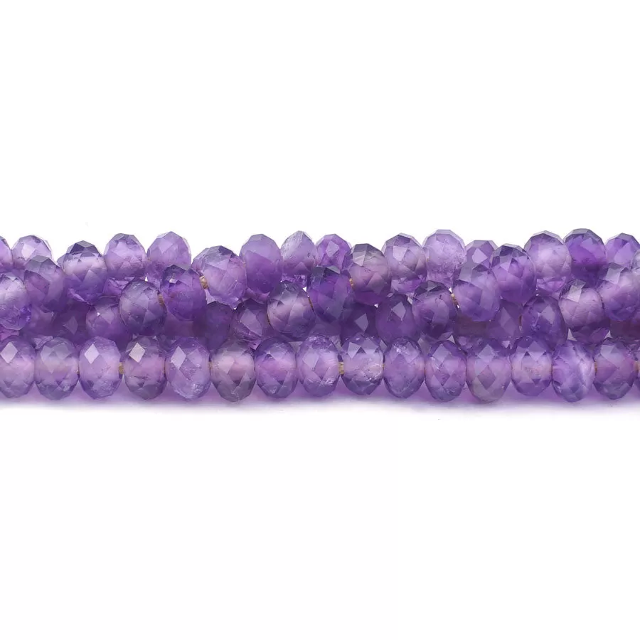 Amethyst Natural 4X6mm Rondelle Faceted A Grade - Large Hole Beads