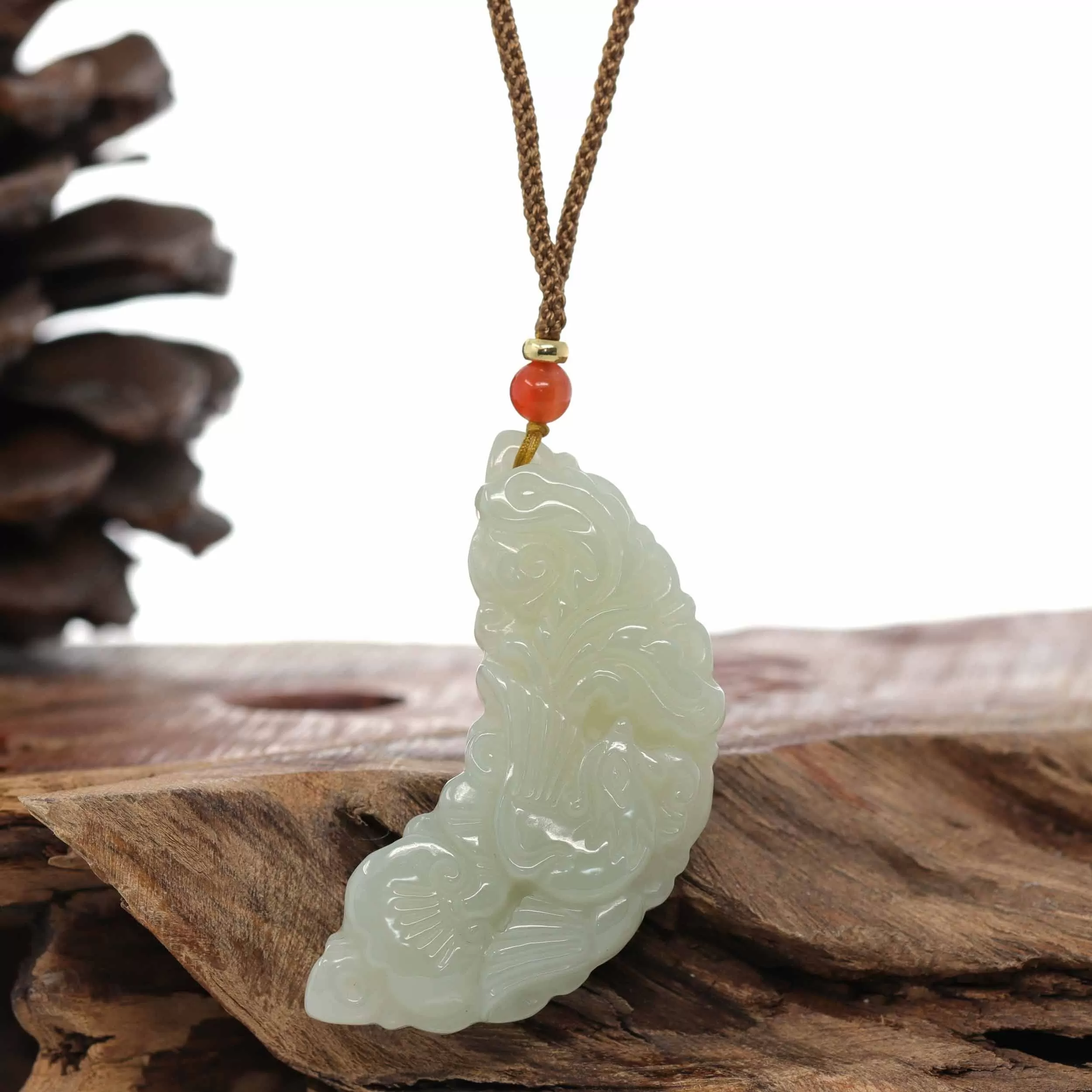 Baikalla? "Dragon & Phoenix" Genuine HeTian White Nephrite Jade Pendant Necklace