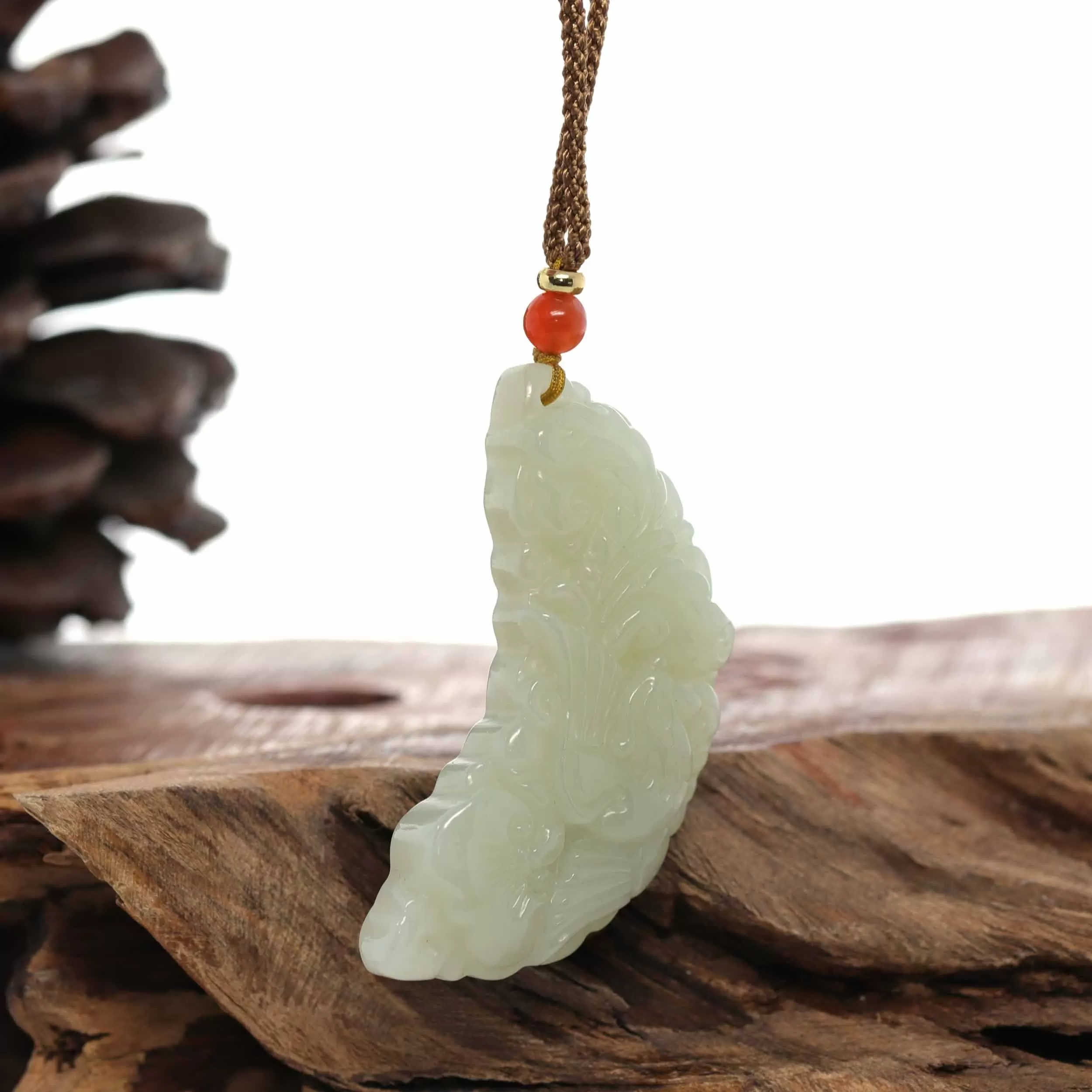 Baikalla? "Dragon & Phoenix" Genuine HeTian White Nephrite Jade Pendant Necklace