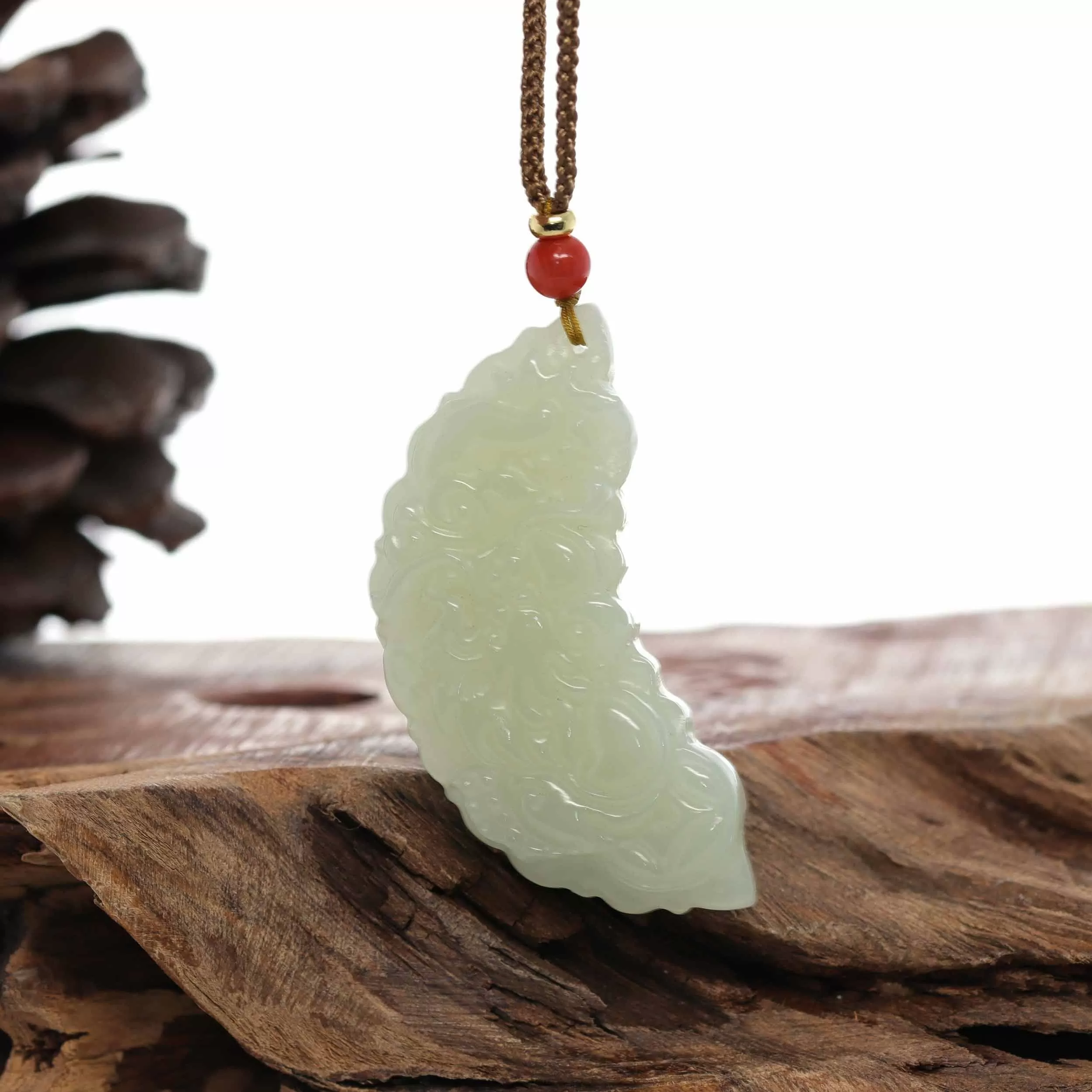 Baikalla? "Dragon & Phoenix" Genuine HeTian White Nephrite Jade Pendant Necklace