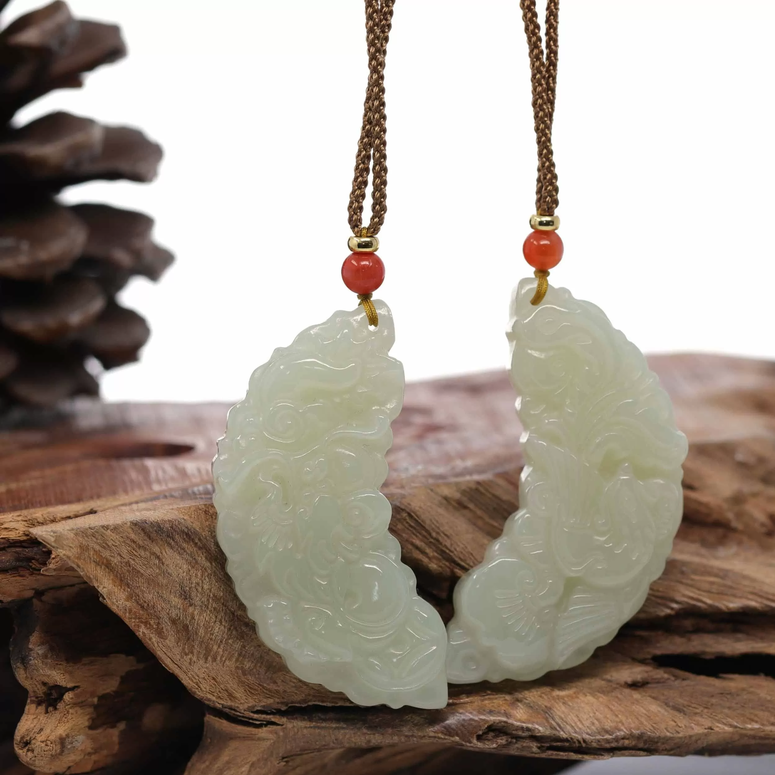 Baikalla? "Dragon & Phoenix" Genuine HeTian White Nephrite Jade Pendant Necklace