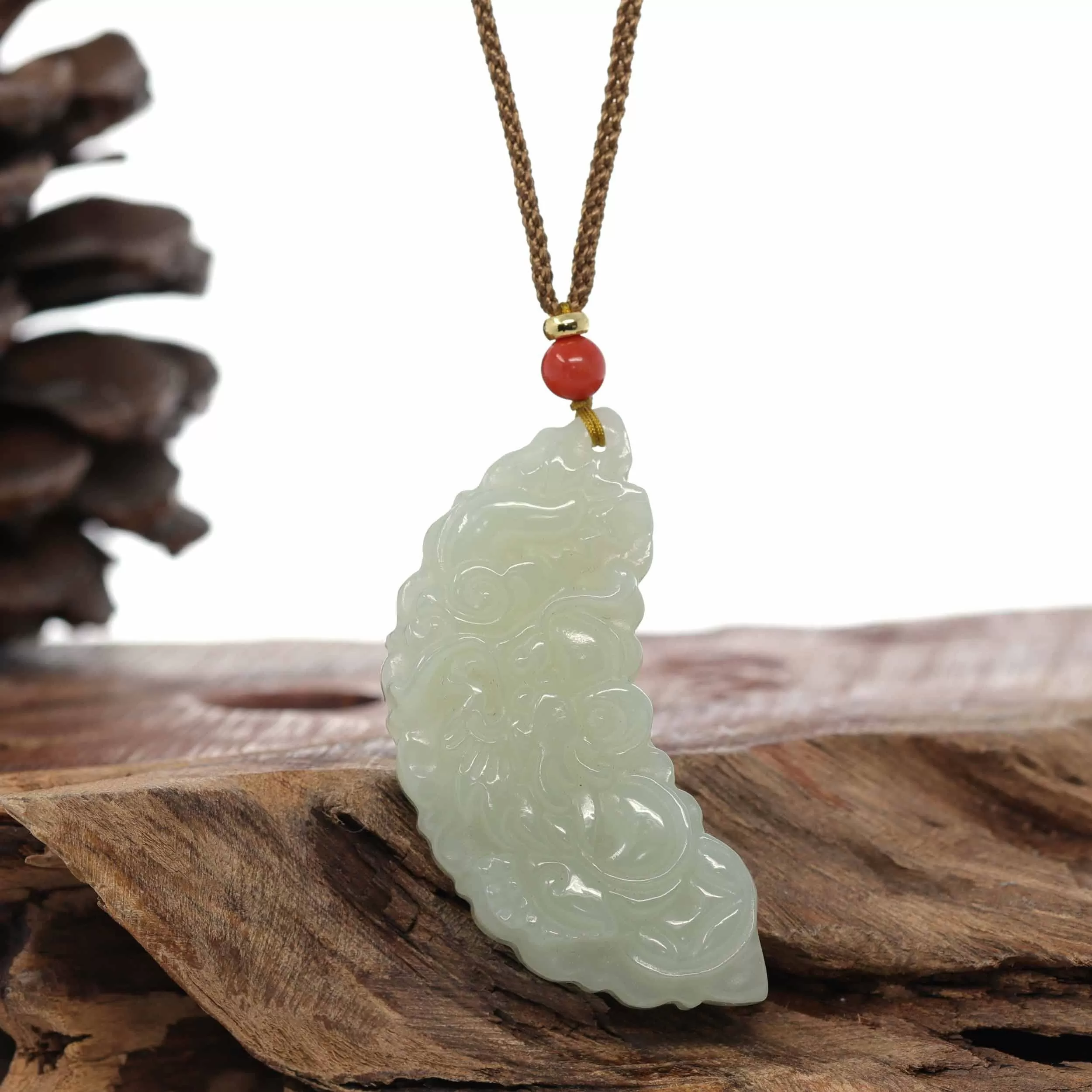 Baikalla? "Dragon & Phoenix" Genuine HeTian White Nephrite Jade Pendant Necklace