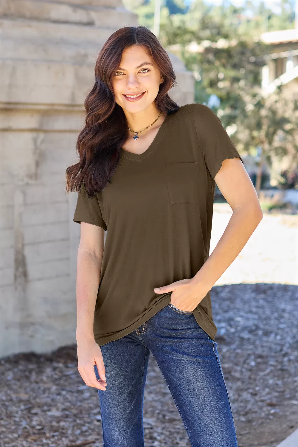 Basic Tee Full Size V-Neck Short Sleeve T-Shirt