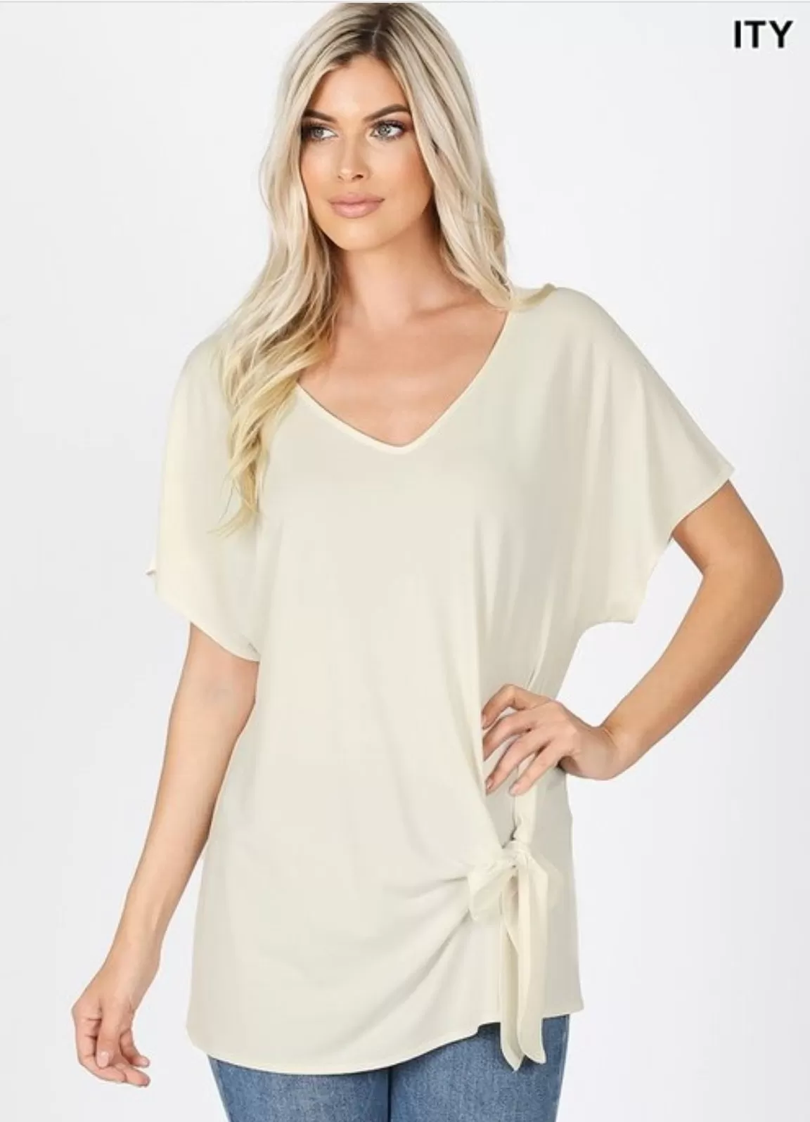 Baz Apparel Women's V-neck Side Tie Top