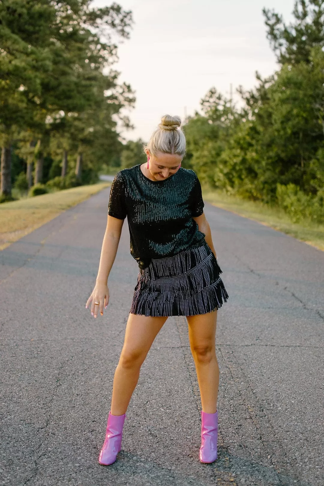 Black Sequin Cap Sleeve Top