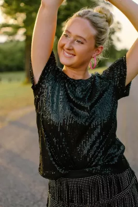 Black Sequin Cap Sleeve Top