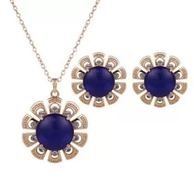 Blue Rose Gold Necklace Earring Jewelry Set