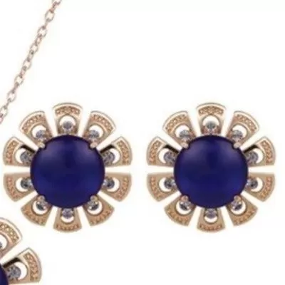 Blue Rose Gold Necklace Earring Jewelry Set