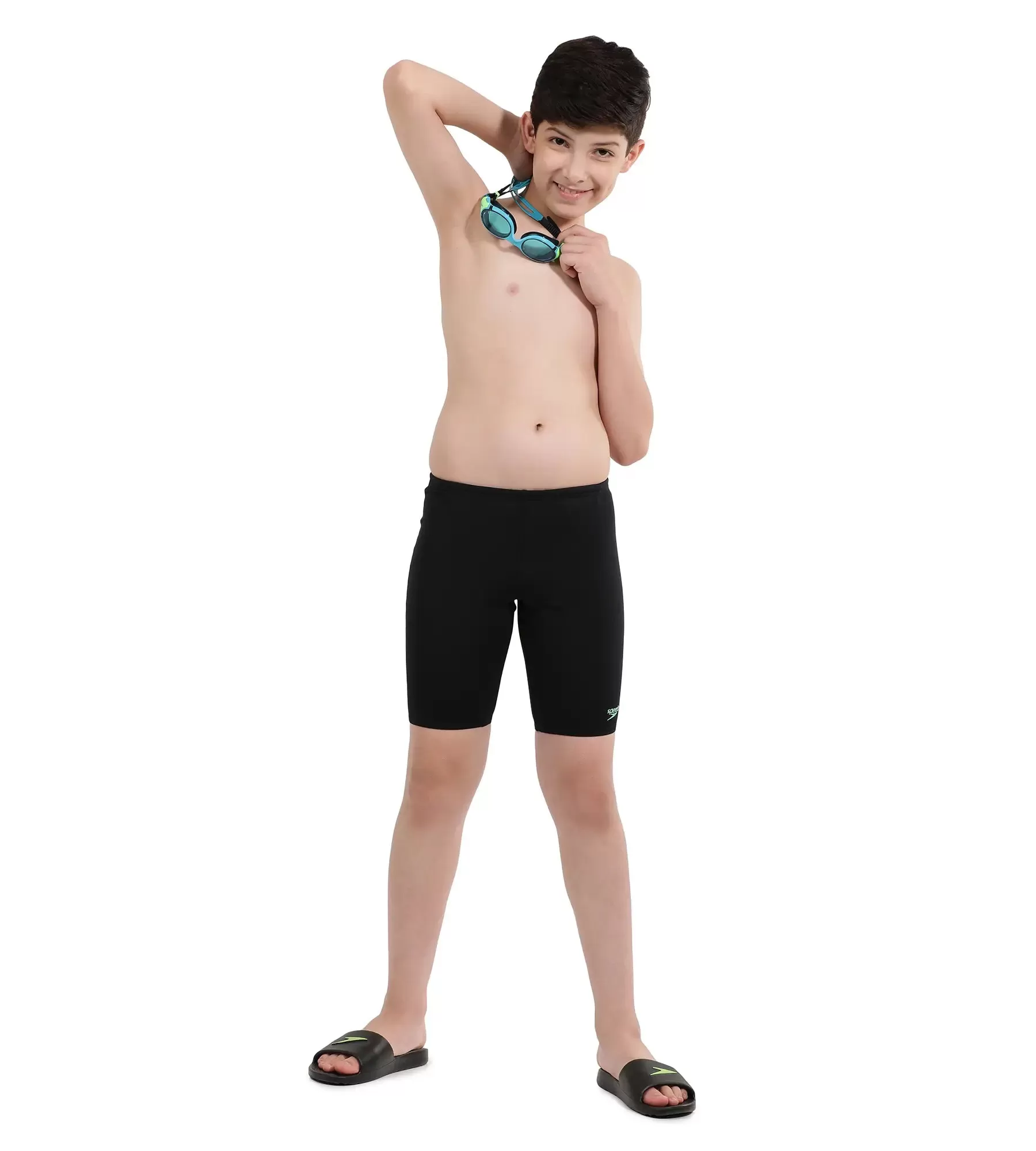 Boy's Essential Endurance  Jammer - Black  &  Harlequin Green