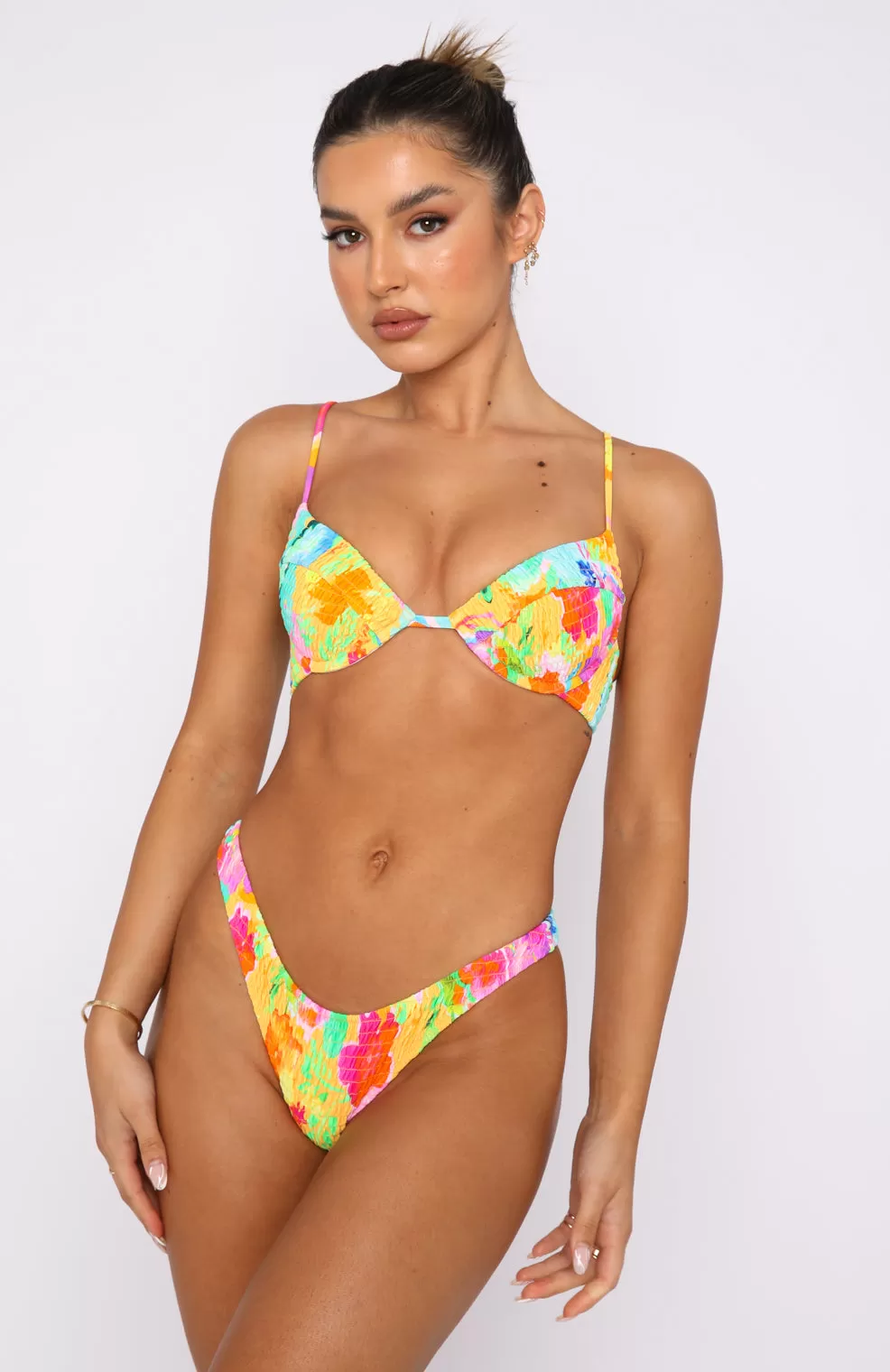 Costa Rica Bikini Top Ruched Floral Pop