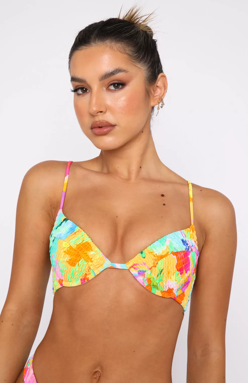 Costa Rica Bikini Top Ruched Floral Pop