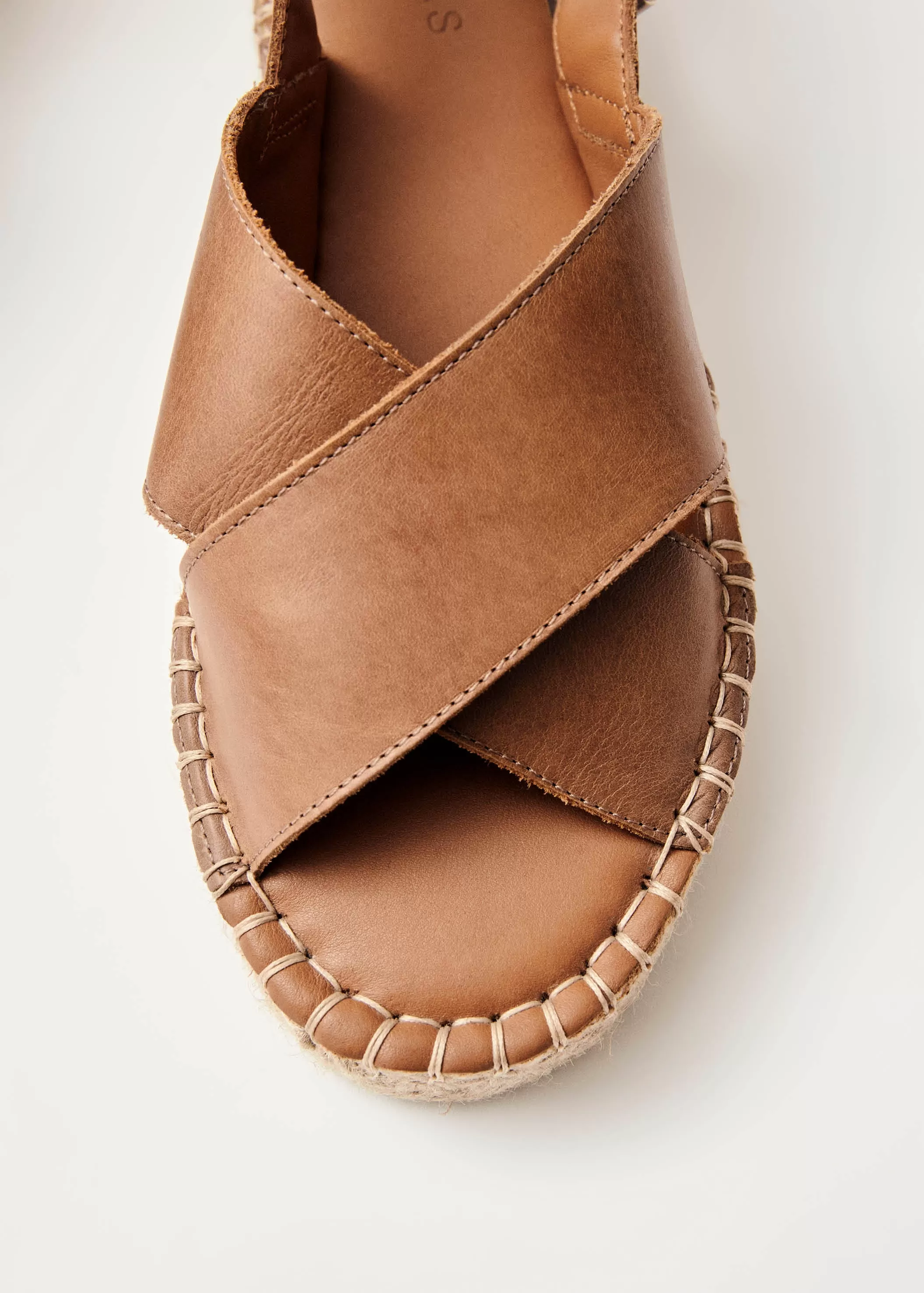 Crossed Camel Leather Espadrilles