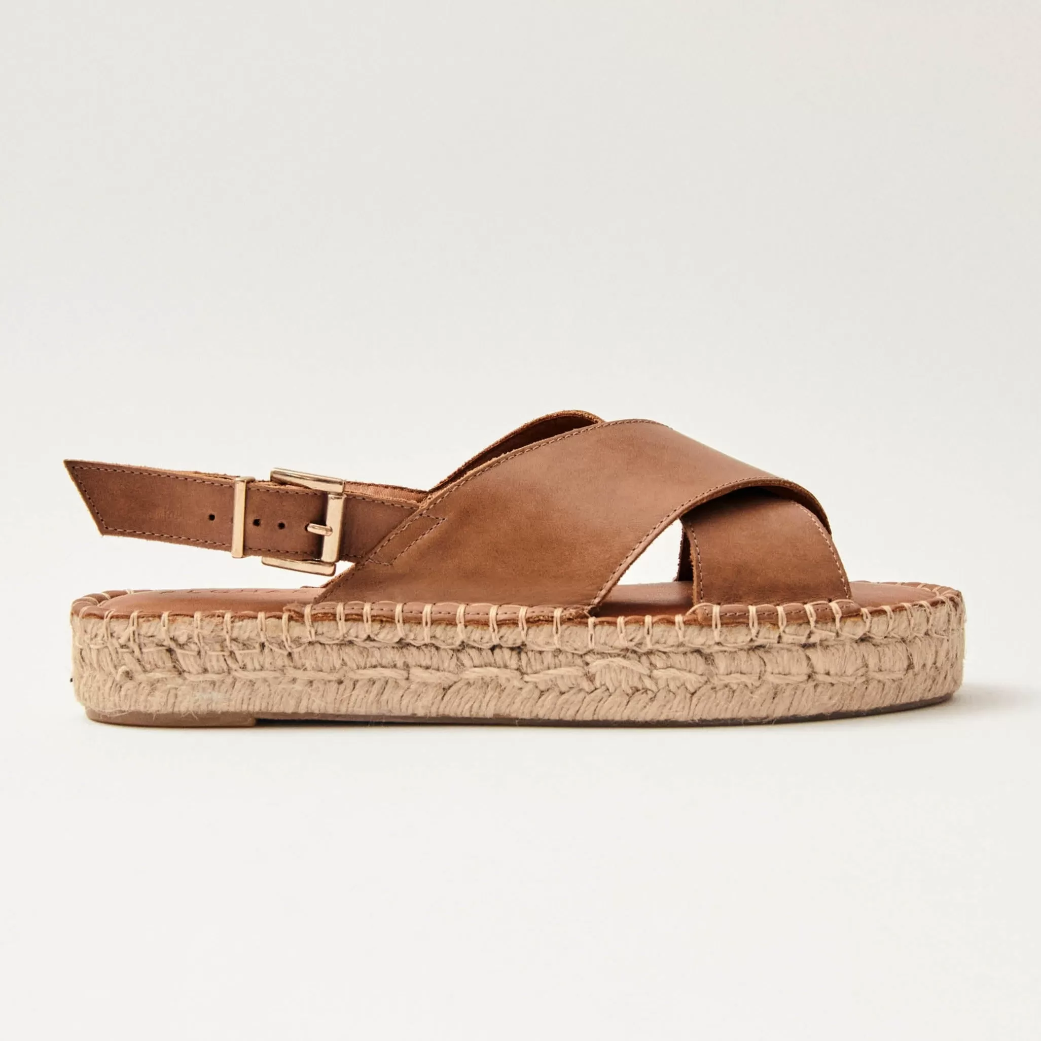 Crossed Camel Leather Espadrilles