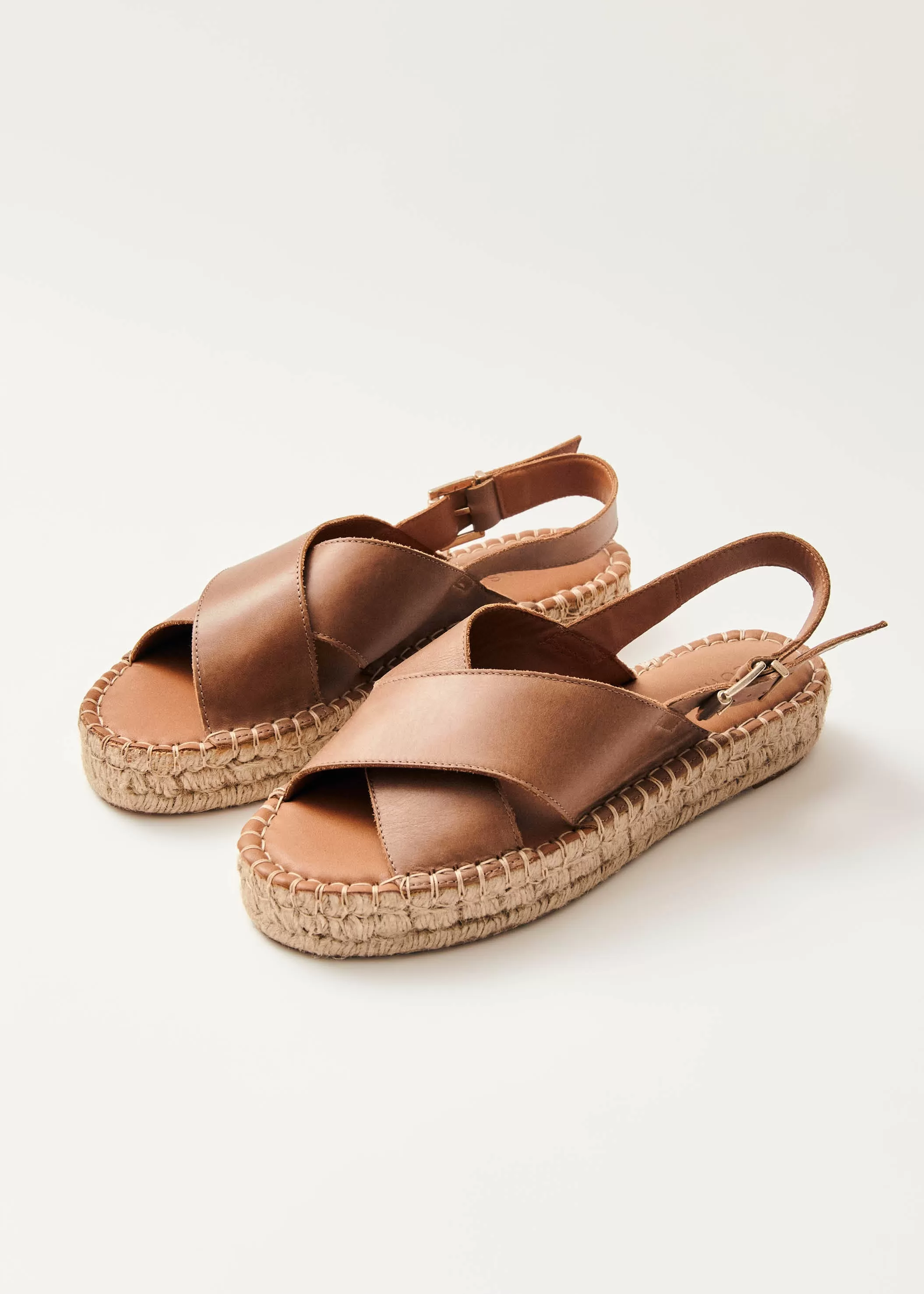 Crossed Camel Leather Espadrilles