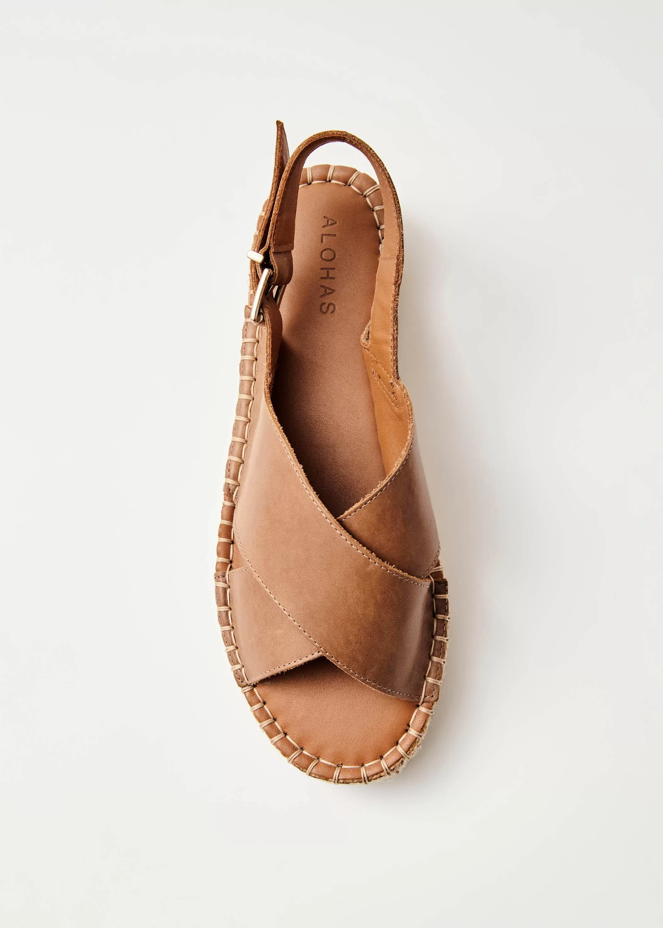 Crossed Camel Leather Espadrilles