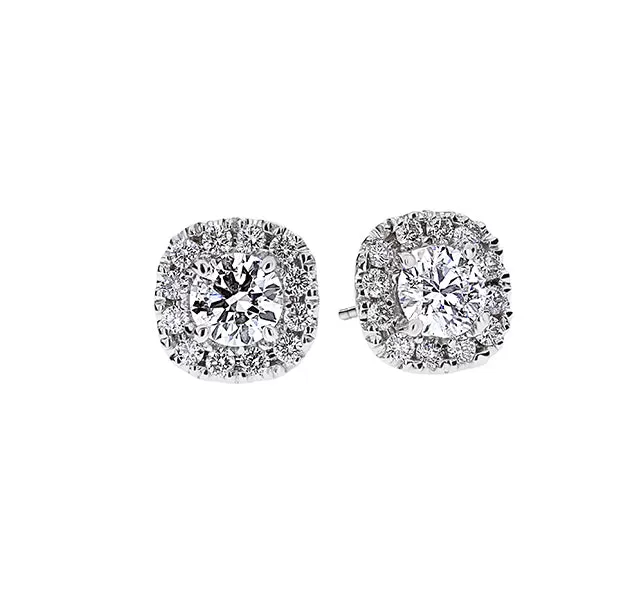 Cushion Halo Stud Earrings 1.45tw