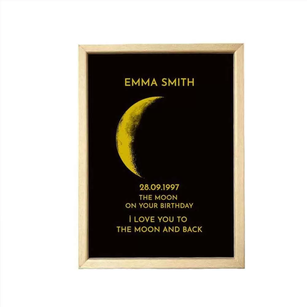 Custom Moon Phase and Names Wooden Frame with Your Text Gifts Born Gift Anniversary Gift