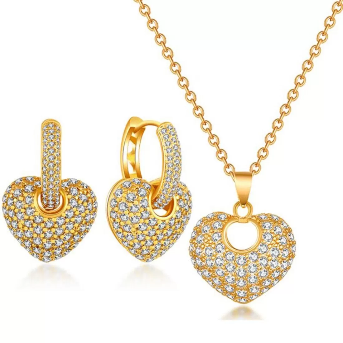 CZ AAA Crystal Heart Earring and Necklace Pendant Set - 3 Variants