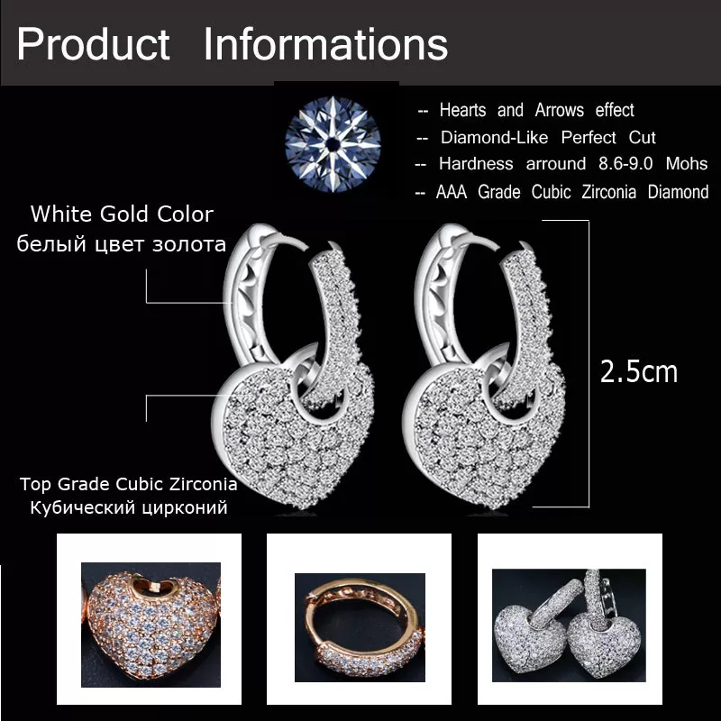 CZ AAA Crystal Heart Earring and Necklace Pendant Set - 3 Variants