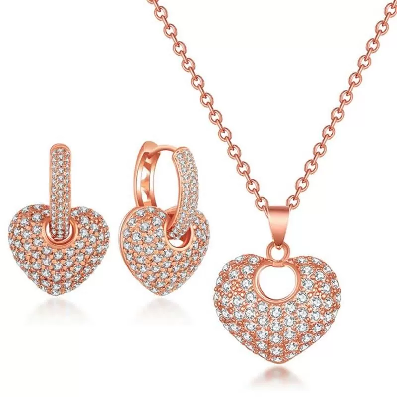 CZ AAA Crystal Heart Earring and Necklace Pendant Set - 3 Variants