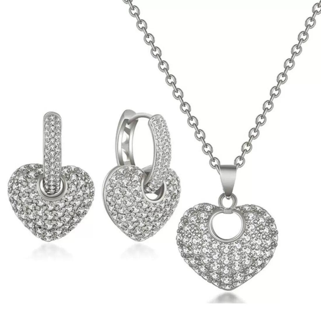 CZ AAA Crystal Heart Earring and Necklace Pendant Set - 3 Variants