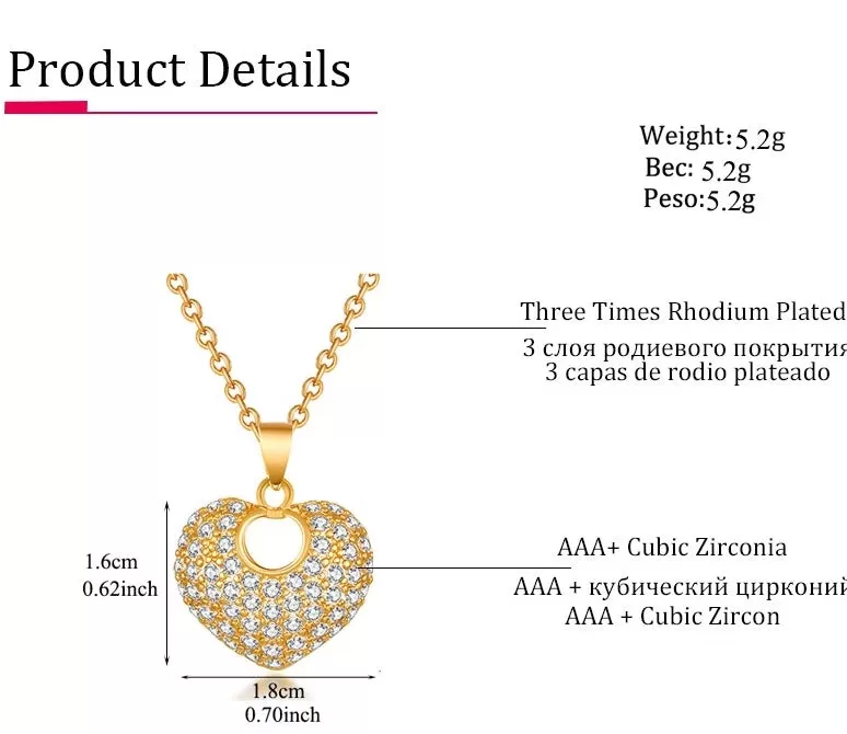 CZ AAA Crystal Heart Earring and Necklace Pendant Set - 3 Variants