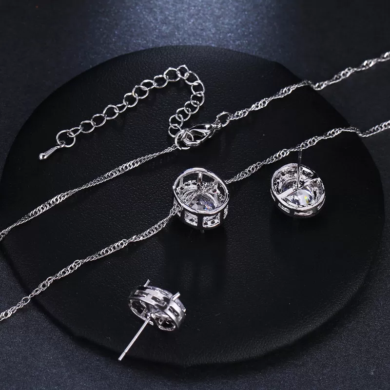 CZ Solitaire Oval Earring and Necklace Pendant Set