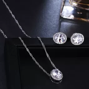 CZ Solitaire Oval Earring and Necklace Pendant Set