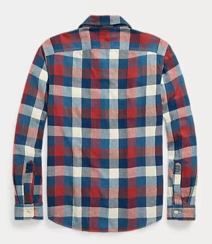 Double RL - Indigo Plaid Cotton-Linen Workshirt - Red/Indigo