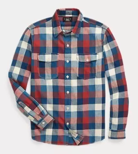 Double RL - Indigo Plaid Cotton-Linen Workshirt - Red/Indigo