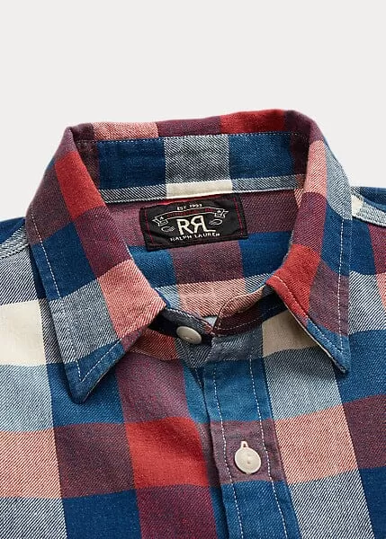 Double RL - Indigo Plaid Cotton-Linen Workshirt - Red/Indigo