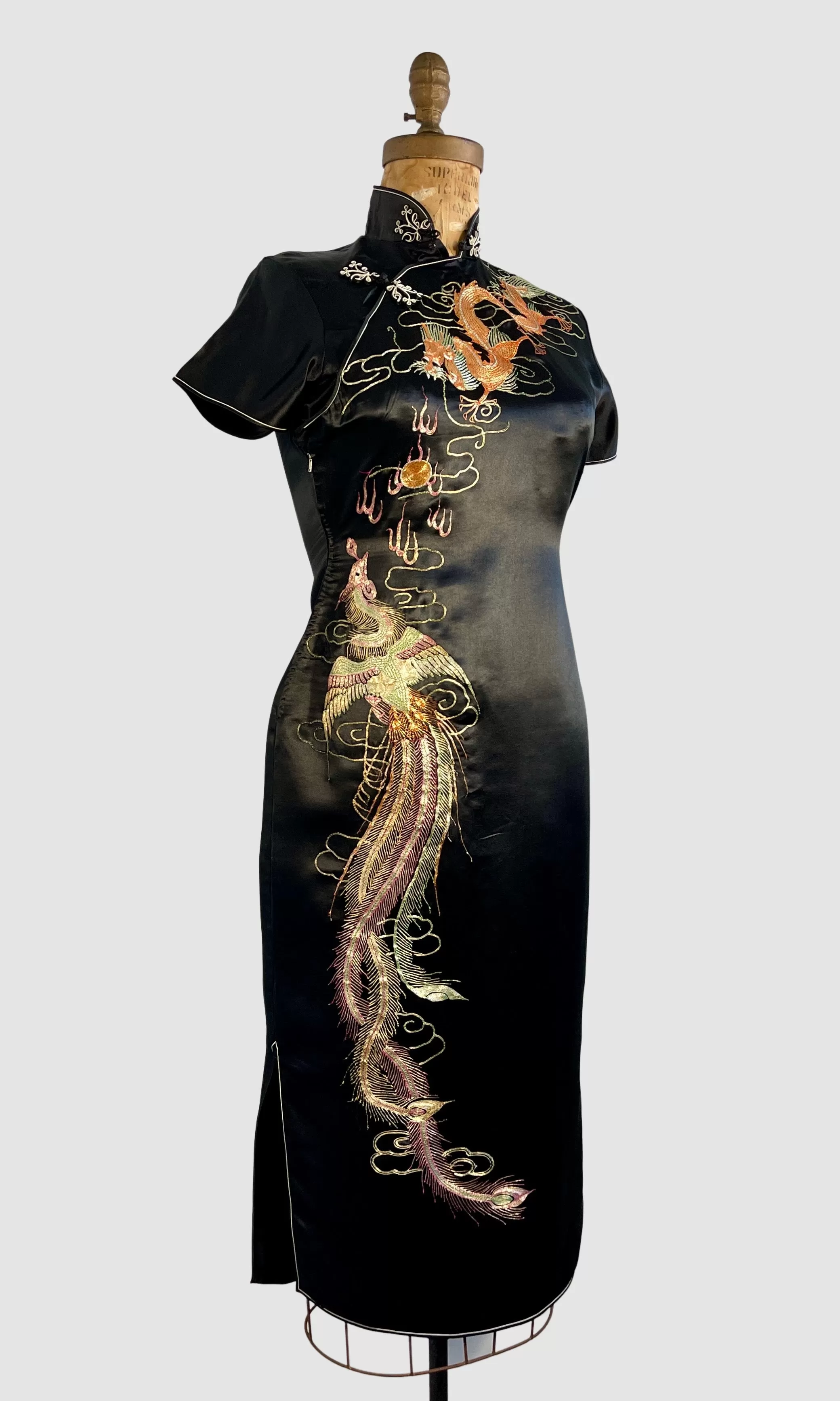 DRAGON AND PHOENIX 40s Silk Embroidered Qipao Cheongsam  Small Medium