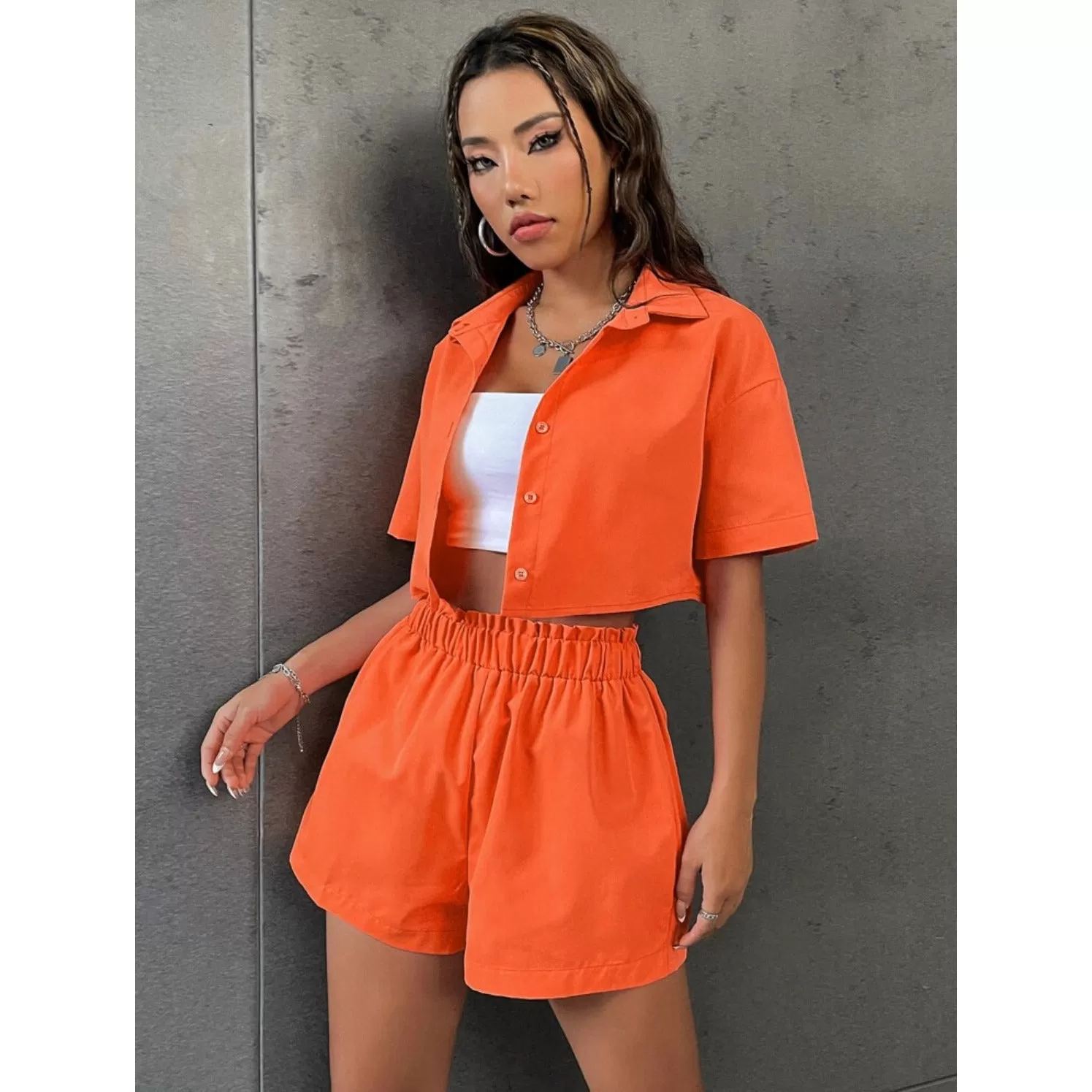 Drop Crop Blouse & High Waist Short Set