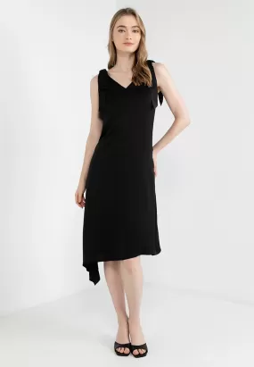 ELLE Apparel Ribbon Tie Shoulder Satin Dress