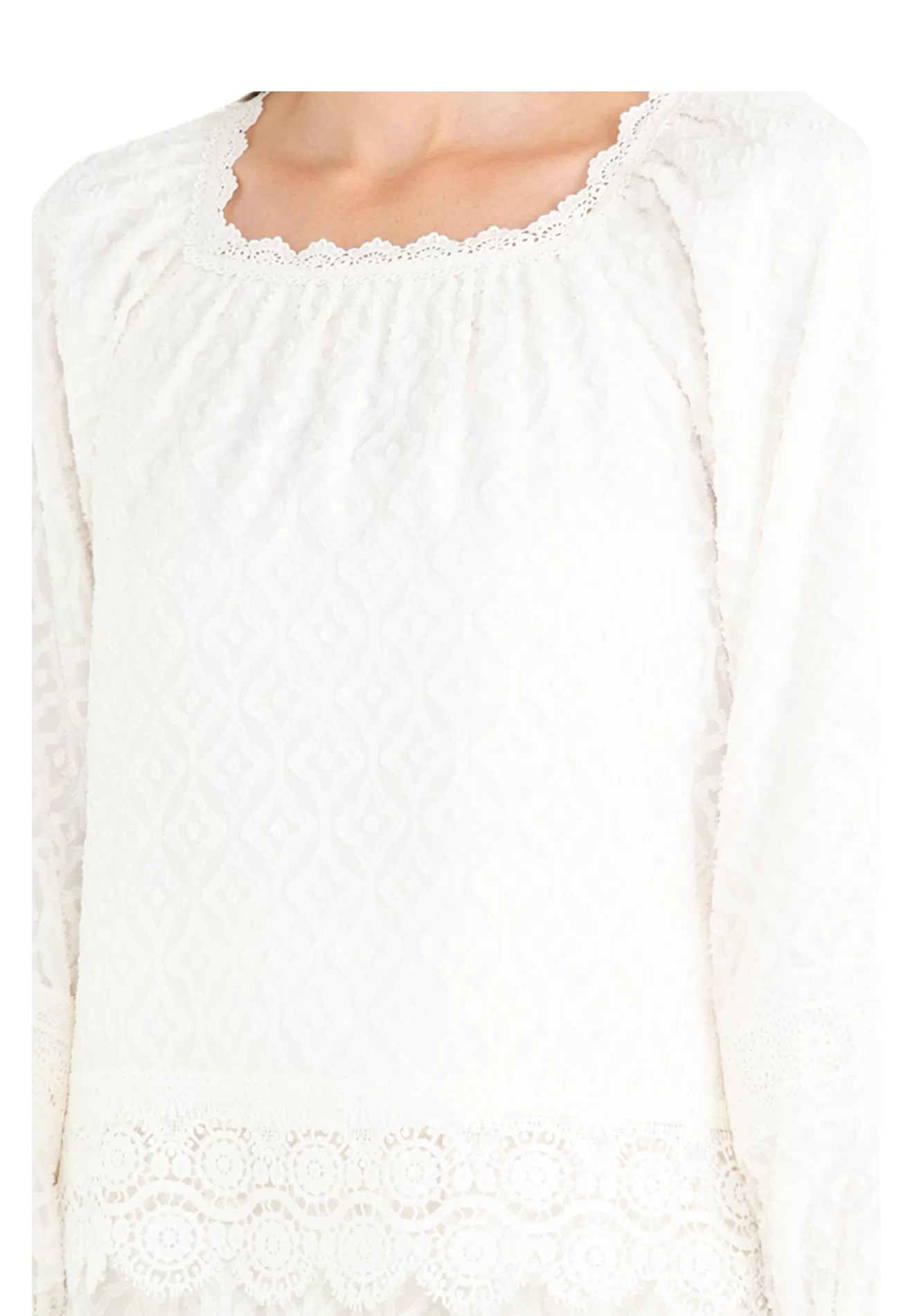 ELLE Apparel Square Neck Tufted Lace Blouse